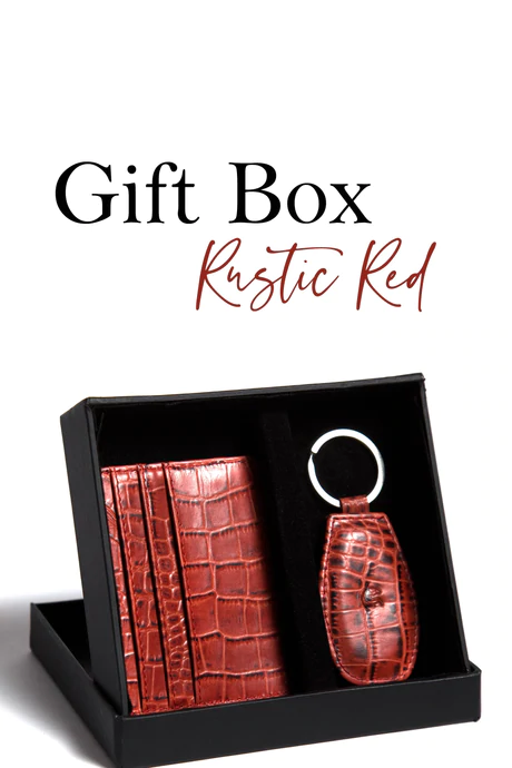 Card Holder & Keychain Premium Giftbox Rustic Red