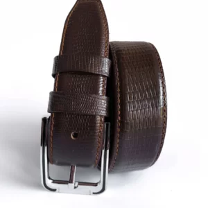 Men's Lizard Textured Premium Dress Belt Brown