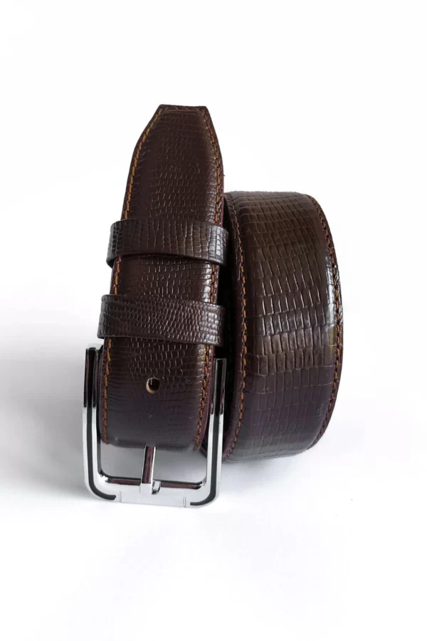 Men's Lizard Textured Premium Dress Belt Brown
