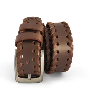 Men's Premium Spiral Leather Belt Brown