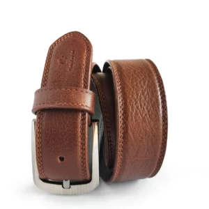 Natural Grain Double Stich Leather Belt Brown