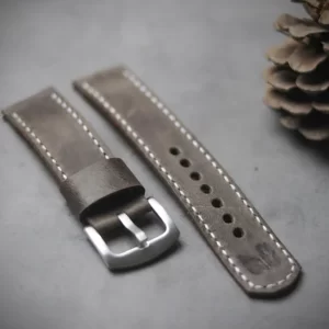 CHARCOAL GREY FULL STITCHED LEATHER WATCH STRAP