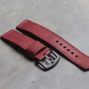 CRIMSON RED FULL STITCHED LEATHER WATCH STRAP