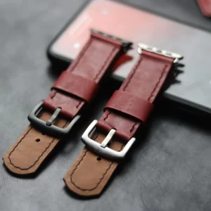 PRISMATIC RED FULL STITCHED LEATHE WATCH STRAP