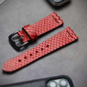 SCARLET RED SNAKESKIN WATCH STRAPS (PARALLEL STITCHED)