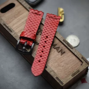 SCARLET RED SNAKESKIN WATCH STRAPS (PARALLEL STITCHED)