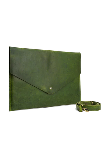 The Envelope Personalized Crazy Horse Laptop Sleeve Green